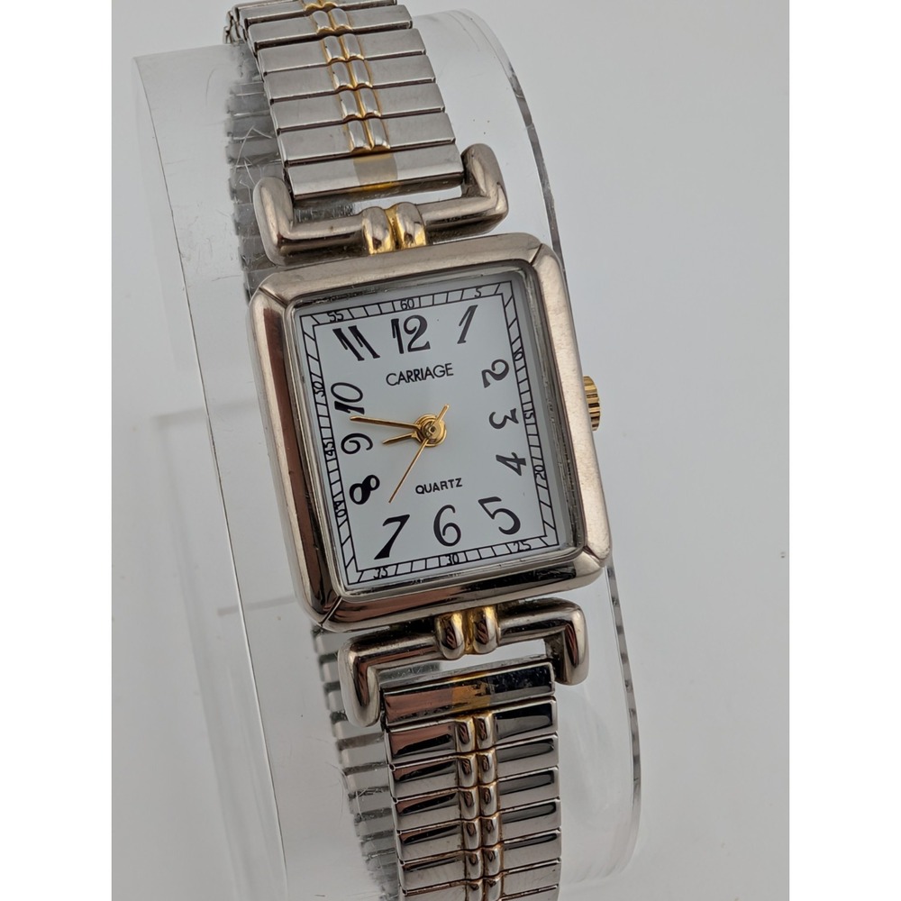 Carriage Timex Watch Women 19mm Case Two Tone‎ Stretch Band New Battery